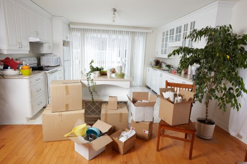 Removal team handling household items for a move in Harlington