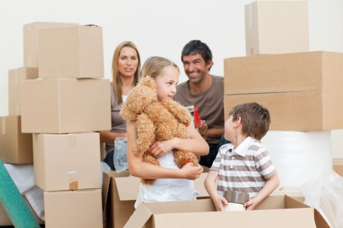 Packing and moving office furniture during a Harlington relocation
